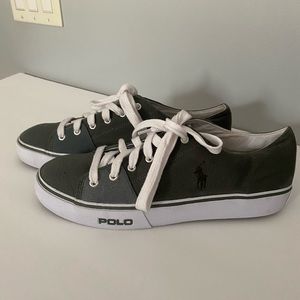 Polo Ralph Lauren Mens Cantor Sneakers Shoes Green Canvas Low Lace 12D